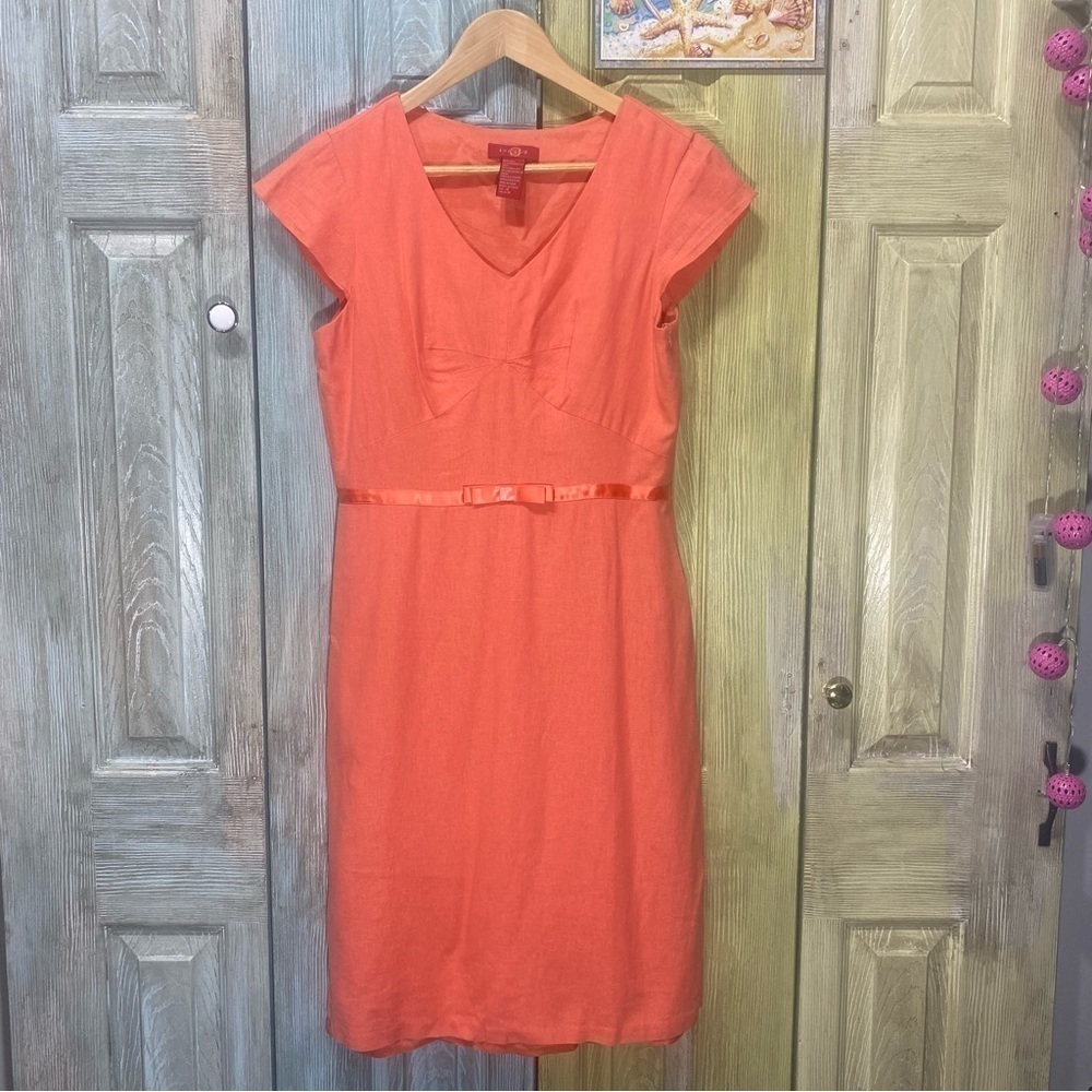 𝅺sangria Linen/Rayon Blend Dress. Coral Color. Gently Used. Size 10.​